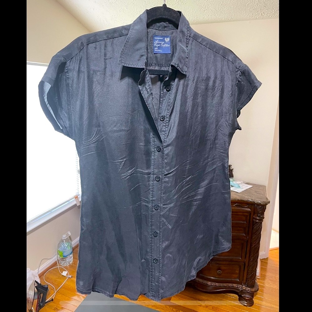 Black short sleeve button from American Express, size XS